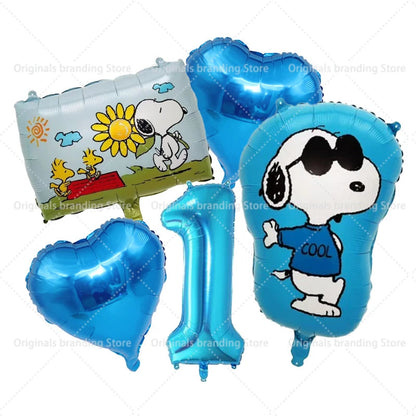 Snoopy Birthday Balloons Set boy girl Number Balloon Suit Foil Ballon Cartoon Birthday Party Supplies Decor Baby Shower Gift Good Vibrations