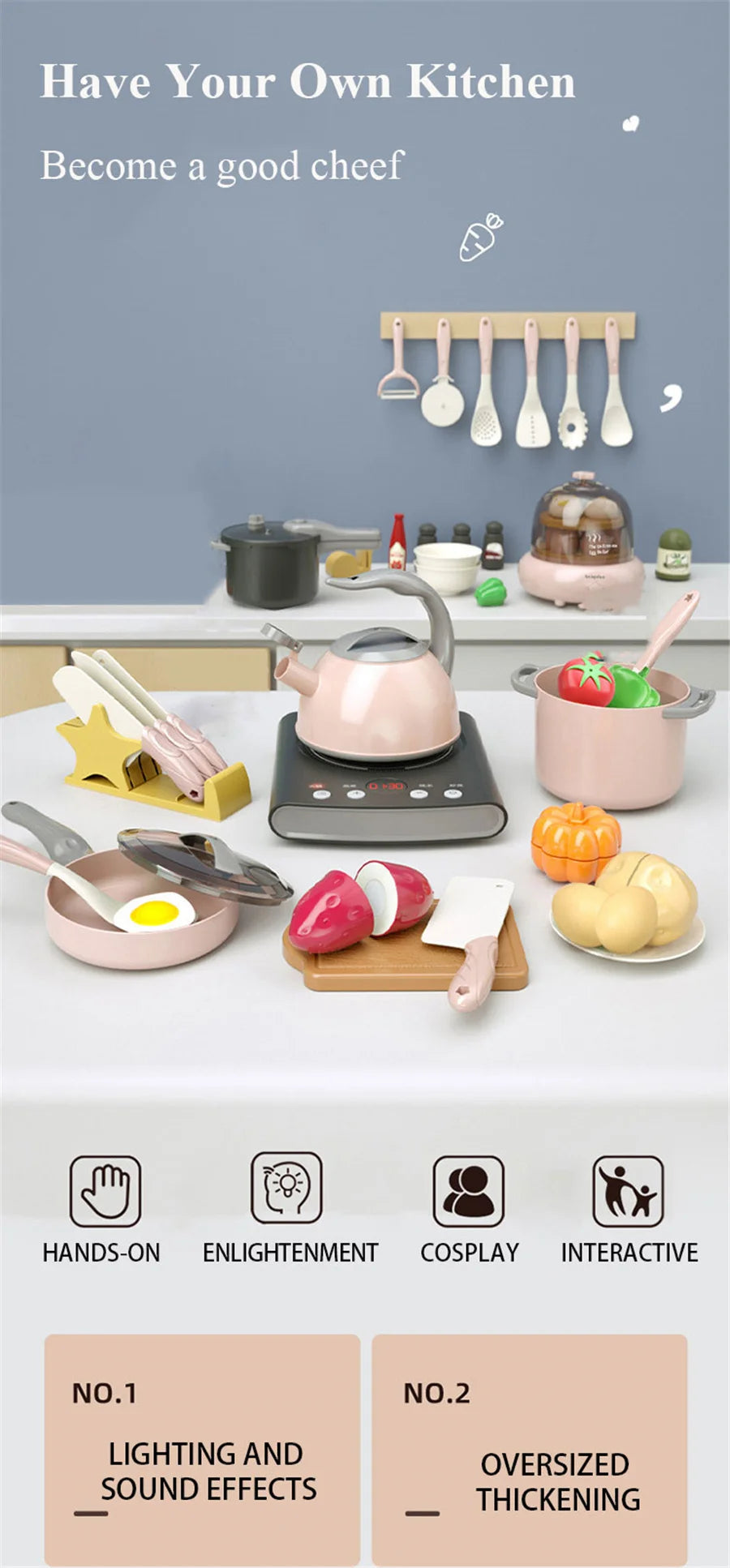 Toy Kitchen for Kids Cooking Utensils Children's Pretend Play Cutting Miniature Food Set Pot Pan Educational Unisex Novel Gift Good Vibrations