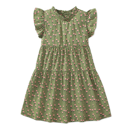 Little maven Baby Girls Summer Casual Clothes Little Genius Pretty Cartoon Dress Kids Soft and Comfort Wear Children's Clothing Good Vibrations
