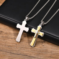 3D Cross Pendant Necklaces for Men Boys,Black Gold Color Stainless Steel Cross Necklace,Hiphop Punk Party Gift Good Vibrations