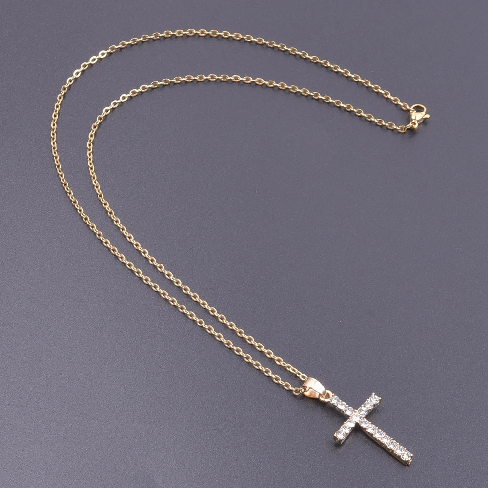 Cross Charm Necklace Crystal Pendant Necklaces For Women Men Accessories Rhinestone Christ Crosses Choker Gift Fashion Jewelry Good Vibrations