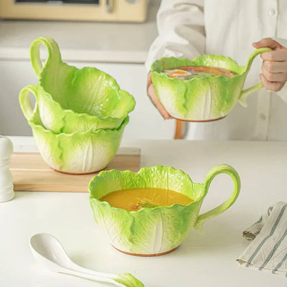 Creative Ceramic Imitation Cabbage Instant Noodle Bowl Large Soup Bowl Household Fruit Salad Bowl New Special-shaped Tableware Good Vibrations