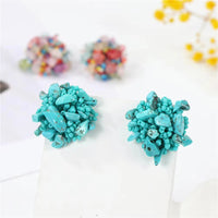 Creative Design Colorful Turquoise Clip on Earrings Non Pierced for Women Fashion Round Handmade Bohemia Party Jewelry Gift Good Vibrations
