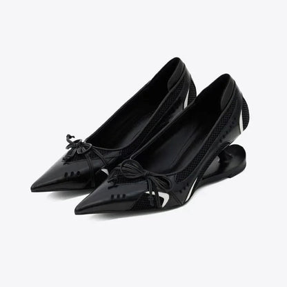 Women's High Heels Bow Mary Jane Shoes New Designer Shallow Single Shoes Non-Slip Women Casual Shoes Slip on Pointed Toe Pumps Good Vibrations