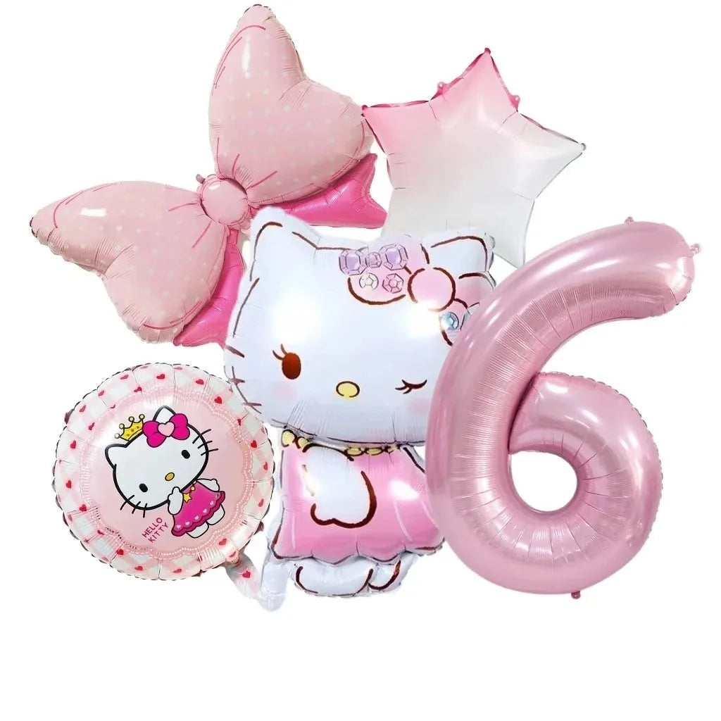 5pcs Hello Kitty Themed Birthday Party Decoration Supplies Kawaii KT Cat 32 Inch Number Foil Balloon Kit Baby Shower Girls Gift Good Vibrations
