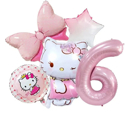 5pcs Hello Kitty Themed Birthday Party Decoration Supplies Kawaii KT Cat 32 Inch Number Foil Balloon Kit Baby Shower Girls Gift Good Vibrations