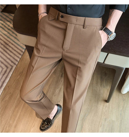 Men Suit Pants 2025 Autumn Elastic Waist Solid Slim Fit Dress Pants Office Business Casual Trousers High Quality Men's Clothing Good Vibrations
