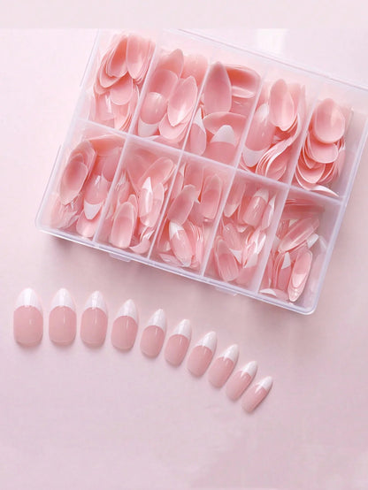 360Pcs/box Glossy Soft Gel Pink French Nail Tips Medium Almond White Simple Press On Nails 10Grids Huge Capacity False Nails*& Good Vibrations