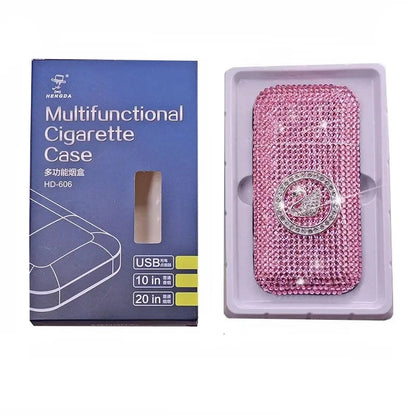 Luxury Rhinestone Cigarette Box with USB Charging Lighter Windproof Portable Smoking Accessories Fashionable Women's Gift Good Vibrations Adult Super Store