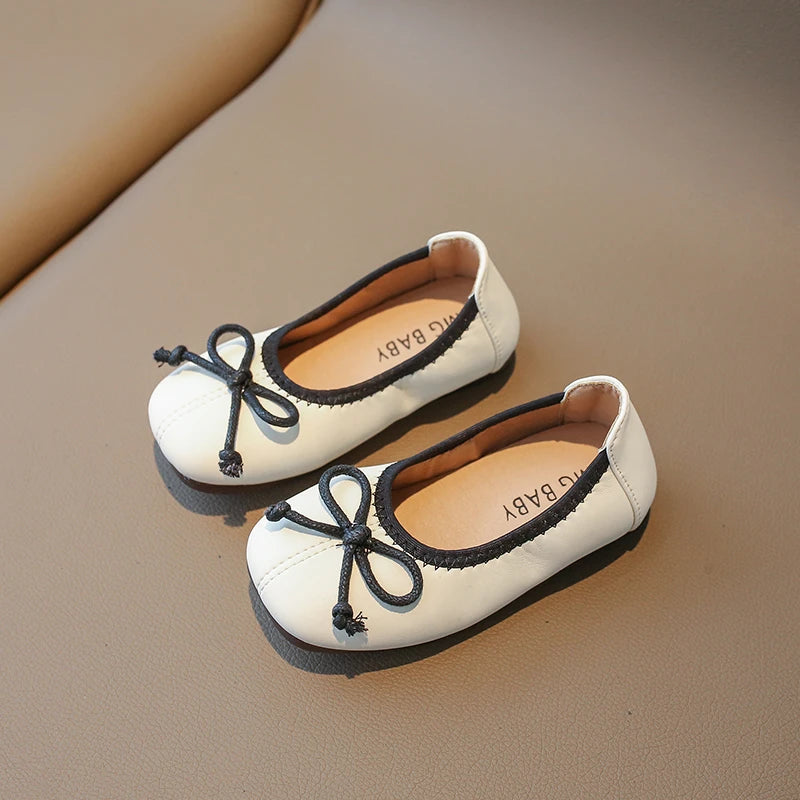 Children Mary Janes Slip-on Bowknot Pu Leather Kids Flat Shoes Shallow Three Colors Light Non-slip Autumn Girl's Shoe 21-35 Good Vibrations