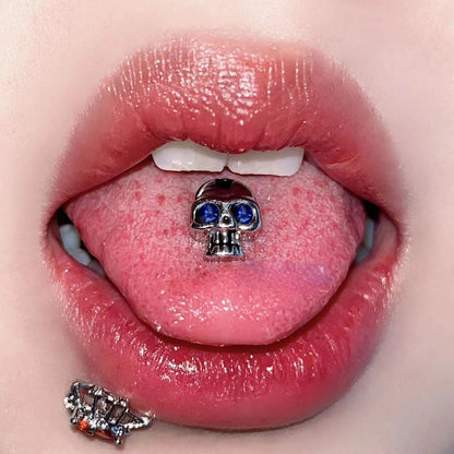1pc Skull Tongue Piercing Stud Zircon Tongue Rings Stainless Steel Barbell Body Jewelry Good Vibrations