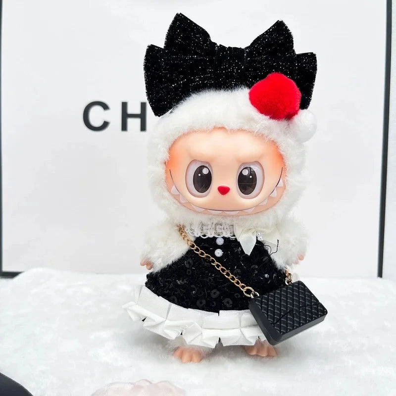 For Labubu Clothes,  Classic Black and White Sequined Fashion Elegant Dress for V1/V3 Dolls Outfit Accessories Girl Gift Good Vibrations