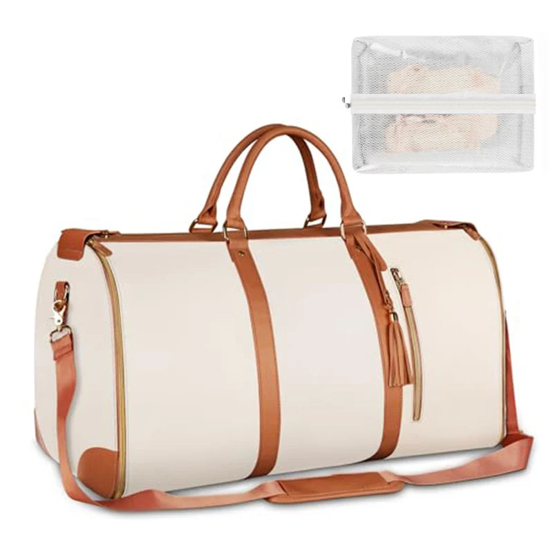 1pc Foldable Women's Travel Convenient Carry-on Clothing Bag Large PU Leather Duffel Bag Women's Business Travel Bag Good Vibrations