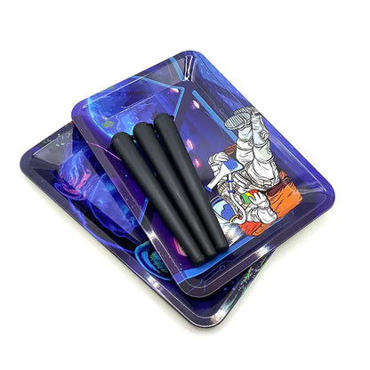 Rolling Tray 18X12.5CM metal tin box with smell-proof case, colorful design.