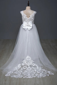 White Bridesmaid Dress For Girls Lace Big Bow Flower Girl Dresses Ball Gown Kids Wedding Party Pageant First Communion Gown Good Vibrations