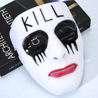 Dress Up Props White Makeup Halloween Mask Full Face Hand-painted Hip Hop Mask Scary Street Dance Mask Anime Cosplay Good Vibrations