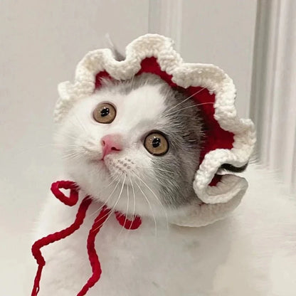 Cute Cat Hat Funny Pets Party Cosplay Headwear Delicate Hemming Pendant Decor Elasticity Knitted Hat Pet Accessories Good Vibrations