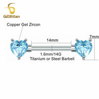 G23titan 2pcs Double Heart Zircon Nipple Rings 14G Titanium Or Steel Barbell Women Nipple Piercing Summer Jewelry Sexy Accessory Good Vibrations Adult Super Store