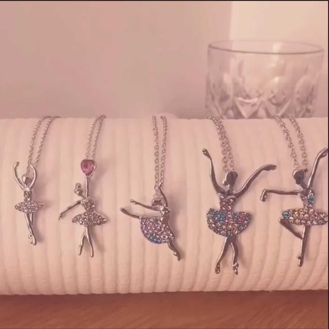 Crystal Charm Color Zircon Choker Dancing Girl Ballerina Dancer Pendant Necklace Jewelry Gift for Ballet Girls Women Good Vibrations