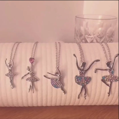 Crystal Charm Color Zircon Choker Dancing Girl Ballerina Dancer Pendant Necklace Jewelry Gift for Ballet Girls Women Good Vibrations