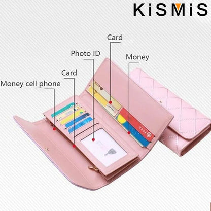 KISMIS Wallets for Women Cute Pink Pocket Womens Wallets Purses Plaid PU Leather Long Wallet Hasp Phone Bag Money Coin Pocket Ca Good Vibrations