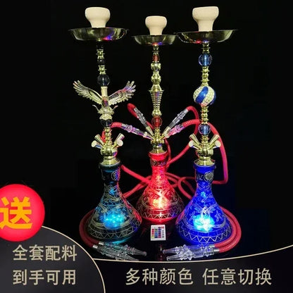 Bar KTV large smoke fruit flavor filter glass hookah set with LED lights.