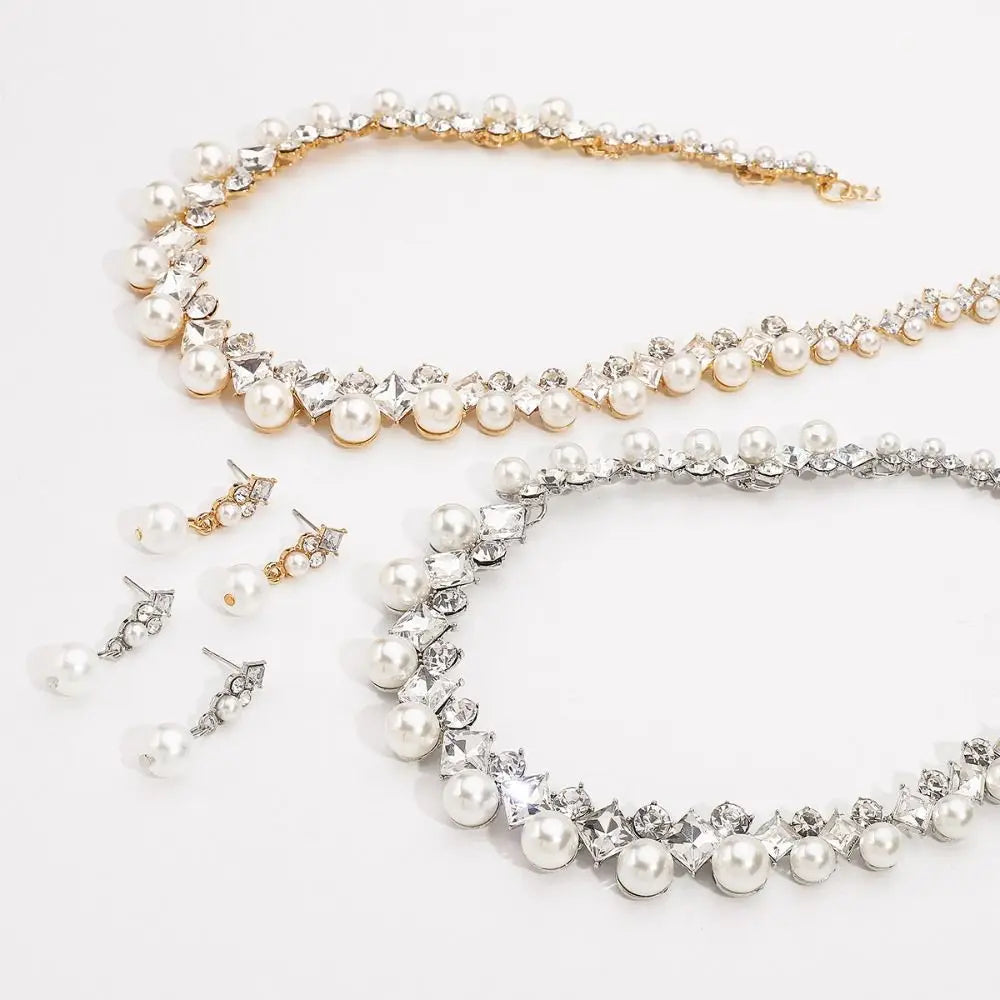 Graceful Sparkling Pearl Jewelry Set Elegant Exquisite Pearl Necklace Women Jewelry Multi-layer Pearl Dangle Earrings Party Good Vibrations Adult Super Store