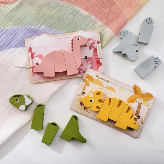 Wooden Animal Threading Toy Baby Finger Fine Sports Toy Cartoon Dinosaur Puzzle Kid Montessori Educational Toy Gift For Children Good Vibrations