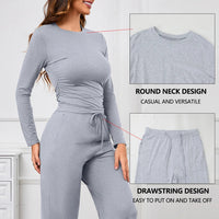 Women drawstring Set Soft Home Clothes Wide-leg Pant Long Sleeve Round Neck Top Comfortable Yoga Outfit Pullover Sleepwear 2025 Good Vibrations