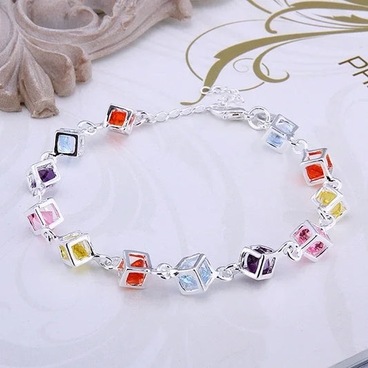 Tag Women Lady Wedding Gift 925 Sterling Silver Jewelry Fashion Charm Colorful Zircon Crystal Bracelet