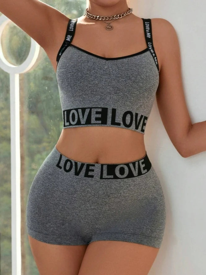 Women's fashion letter Sports bra set, Camisole vest, Beautiful back, flat angle pants, women's plus size bra Good Vibrations