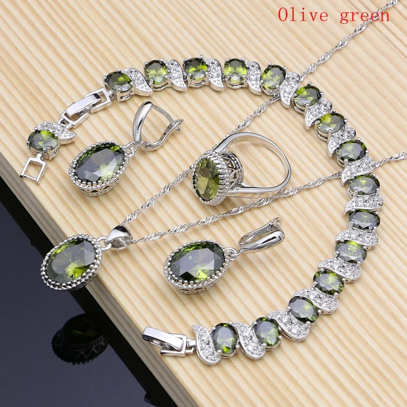 LMFAELECA 925 Silver Women Jewelry Sets Blue Sapphire Earrings Necklace Ring Bracelets Set Gift for Mom/Wife/Sister/Best Friend Good Vibrations