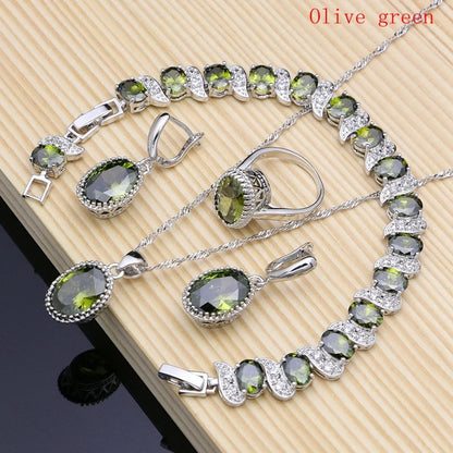 LMFAELECA 925 Silver Women Jewelry Sets Blue Sapphire Earrings Necklace Ring Bracelets Set Gift for Mom/Wife/Sister/Best Friend Good Vibrations