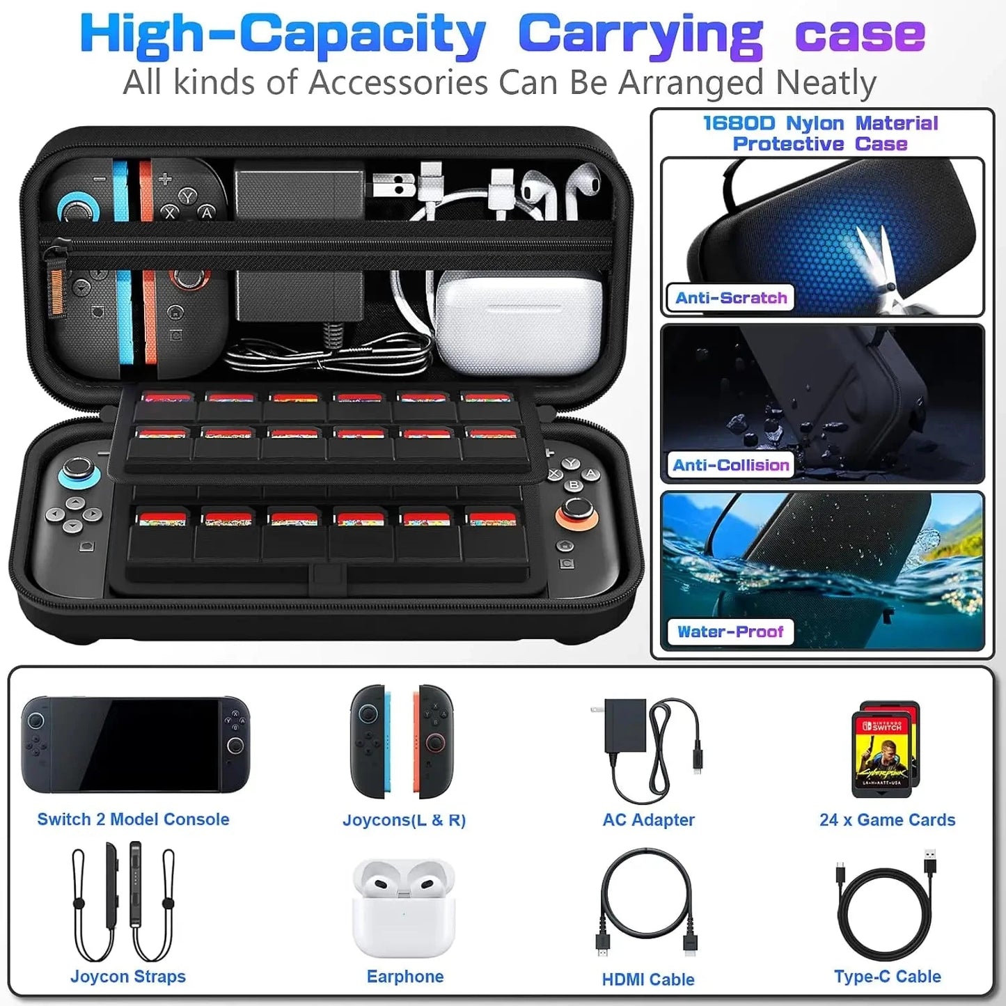 Portable EVA Hard Shell Protective Case For Switch 2 Shockproof Waterproof Accessories Storage Bag With Game Card Slot Good Vibrations