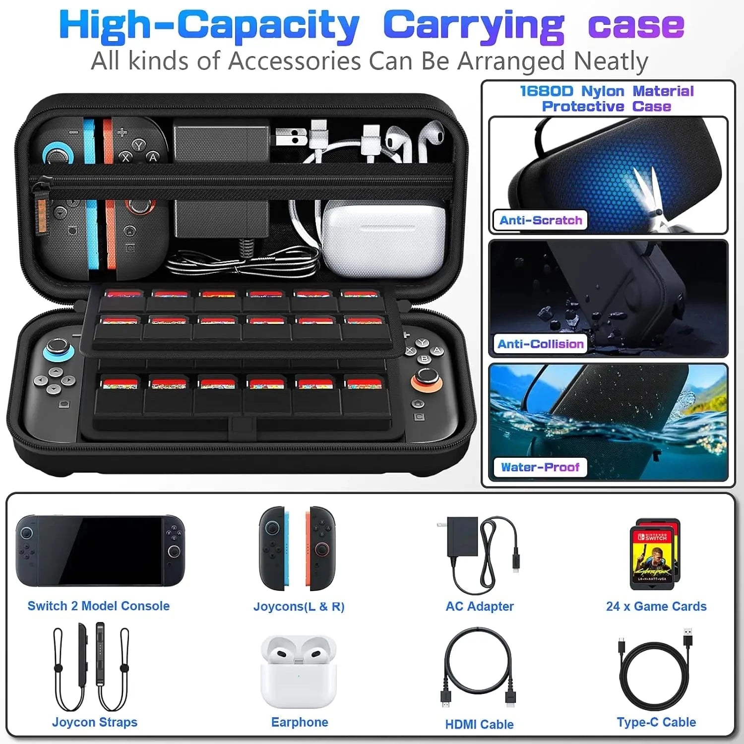 Portable EVA Hard Shell Protective Case For Switch 2 Shockproof Waterproof Accessories Storage Bag With Game Card Slot Good Vibrations