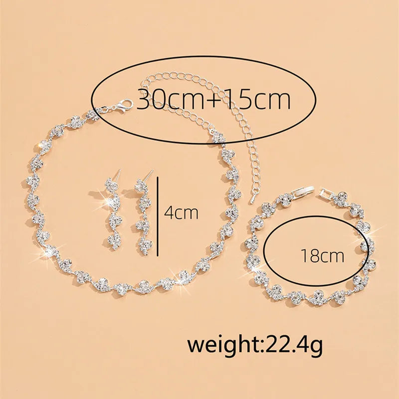 New Fashion Wedding Jewelry Sets Crystal Decoration Choker Necklace Earrings Bracelet Sets Shining Bridal Jewelry Set Good Vibrations