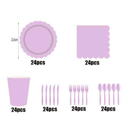 New purple party disposable tableware, baby shower, wedding party decoration, children's adult birthday party event celebration Good Vibrations