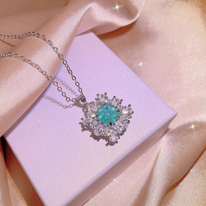 New Paraiba Women's Jewelry Set Princess Bling Bling Zircon Stud Earrings Pendant Adjustable Ring Three Piece Set Party Gift Good Vibrations