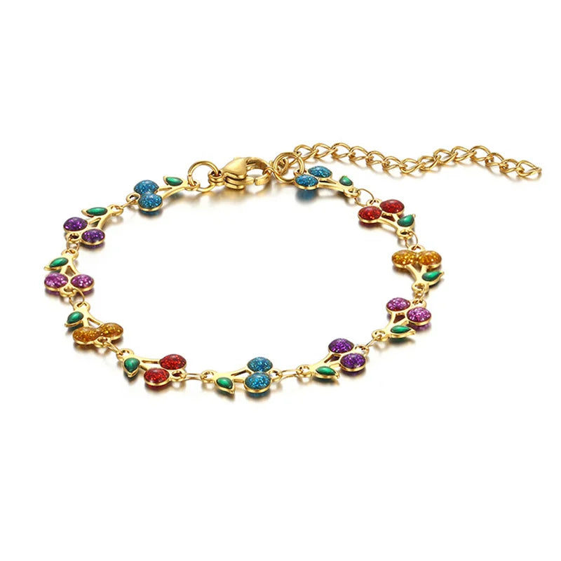 Charm Cherry Bracelet For Women Retro Bohemian Stainless Steel Bracelet For Girls Party Holiday Fashion Jewelry Gift Good Vibrations