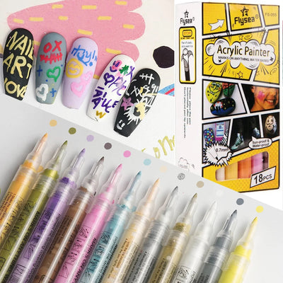 Nail Art Drawing Pen 12/18/24Colors Graffiti Acrylic Pen Waterproof Painting Liner DIY 3D Abstract Colorful Beauty Manicure Tool