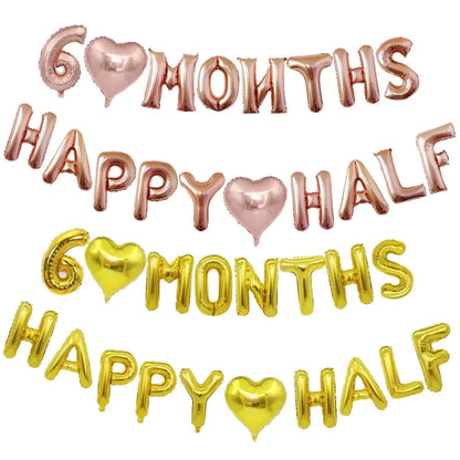 6 Months Happy Half Year Foil Balloons Banner 1/2 Birthday Hat Cap Crown for Baby Shower Boy Girl Birthday Party Decoration Good Vibrations