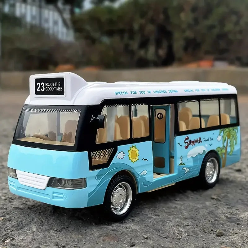 City Bus Toys Cars for Toddlers Cars for Boys Girls Pull Back Play Vehicle Bus Model with Sound Light Up & Open-able Doors Good Vibrations