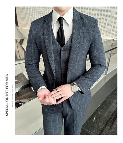 Quality Three-piece Suit Vest Trousers Set for Men Korean Fashion Slim Fit Business Casual Wedding Handsome Style