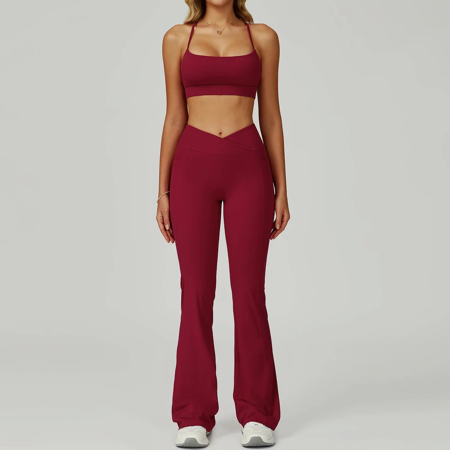 2 Pieces Yoga Set Women Tracksuits Sport Bras Workout Tops Yoga Clothes Fitness Leggings Flared Pant Gym Set Seamless Yoga Suit Good Vibrations