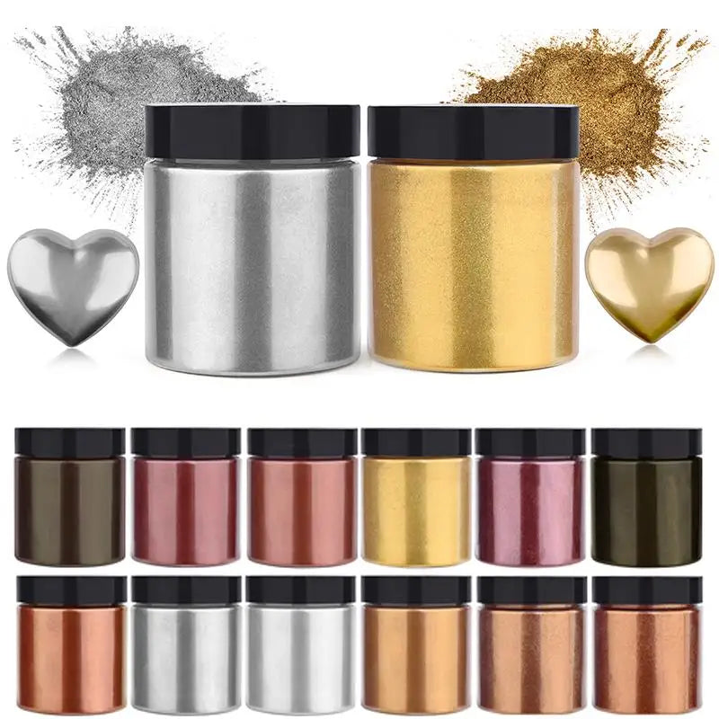 50g Shimmer Metallic Gold Silver Color Pigment Pearlescent Colorant Pearl Pigment Dye UV Resin Epoxy Colour Jewelry Making Good Vibrations
