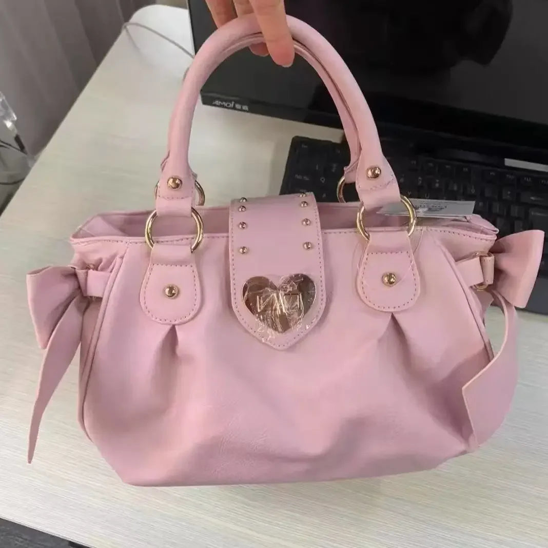 Harajuku Bow Pink Hand Bag Purse Women Japanese Style Soft Casual Crossbody Bag Ladies Sweet Cute Large Capacity Shoulder Bags Good Vibrations