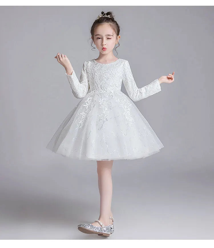 Fashion Flower Girl Dresses for Weddings Lace Long Sleeve Children Bridesmaid Dresses Spring Autumn Girls Party Dress 3-12 Years Good Vibrations