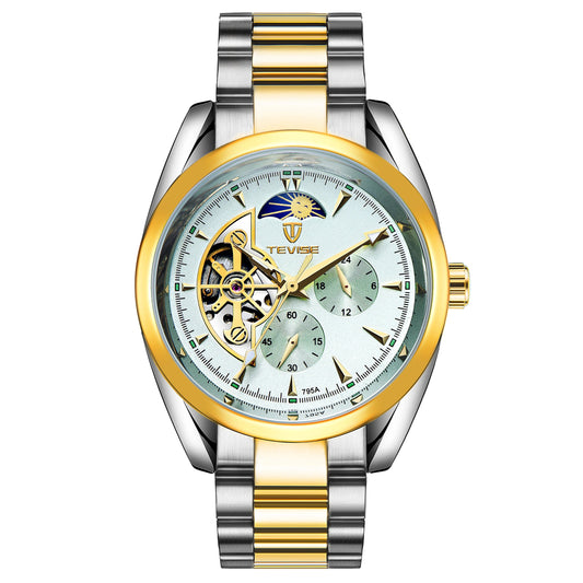 TEVISE New Men Luxury Automatic Mechanical Watch Stainless Steel Waterproof Luminous Skeleton Wristwatch Good Vibrations
