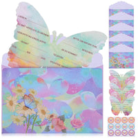 12 sets Pink Purple Butterfly Invitation Card Envelope Butterfly Stickers Girls Birthday Party Decors Baby Shower Wedding Supply Good Vibrations