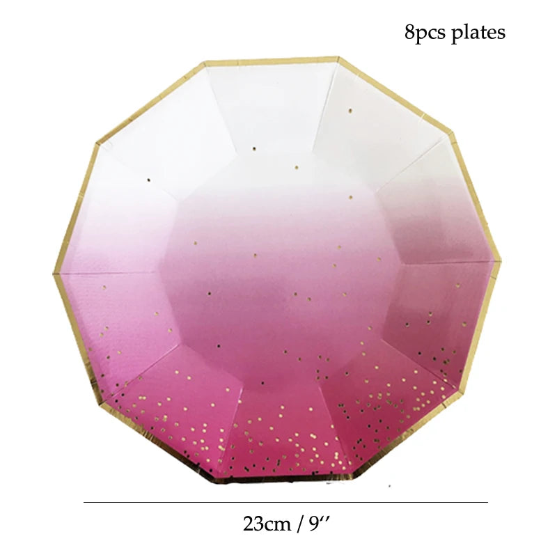 Pink Party Plates Rainbow Gold Dot Dinner Plates/cups/straws/Napkin Dishes Party Birthday Wedding Party Event Tableware Decorate Good Vibrations